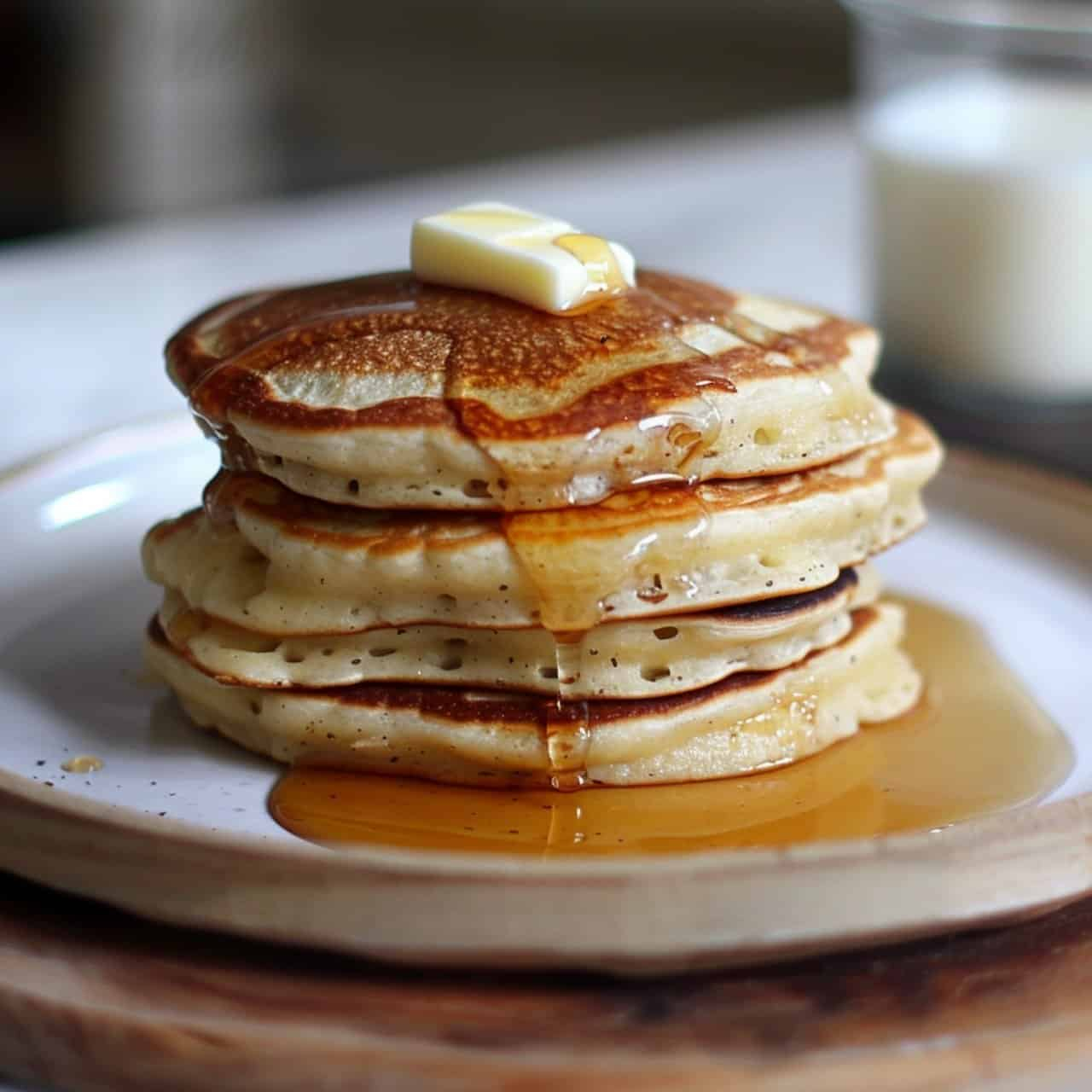 Fluffy Pancake picture with butter and syrup on top