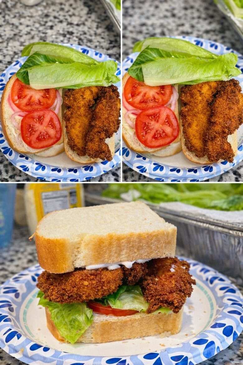 Chicken tenders sandwich made from prepped chicken using the Second Meal Method for flexible meal prep